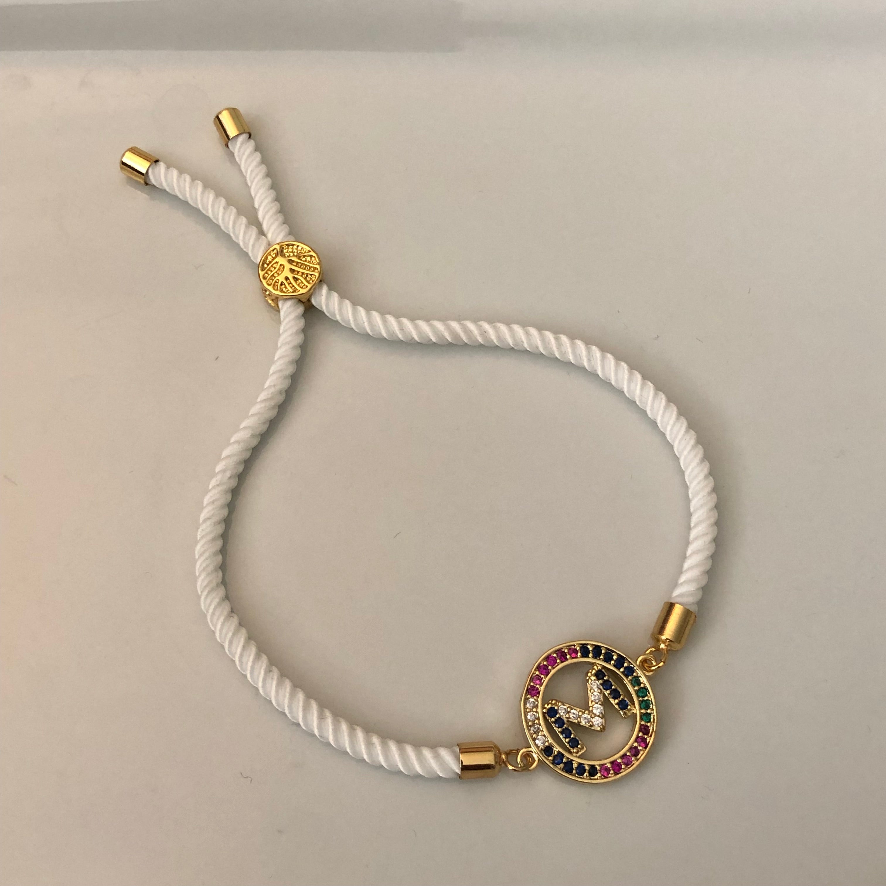 White Silk Toggle Bracelet with “M” Charm