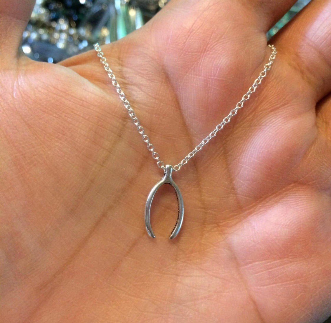 Silvery Wishbone Chain Necklace