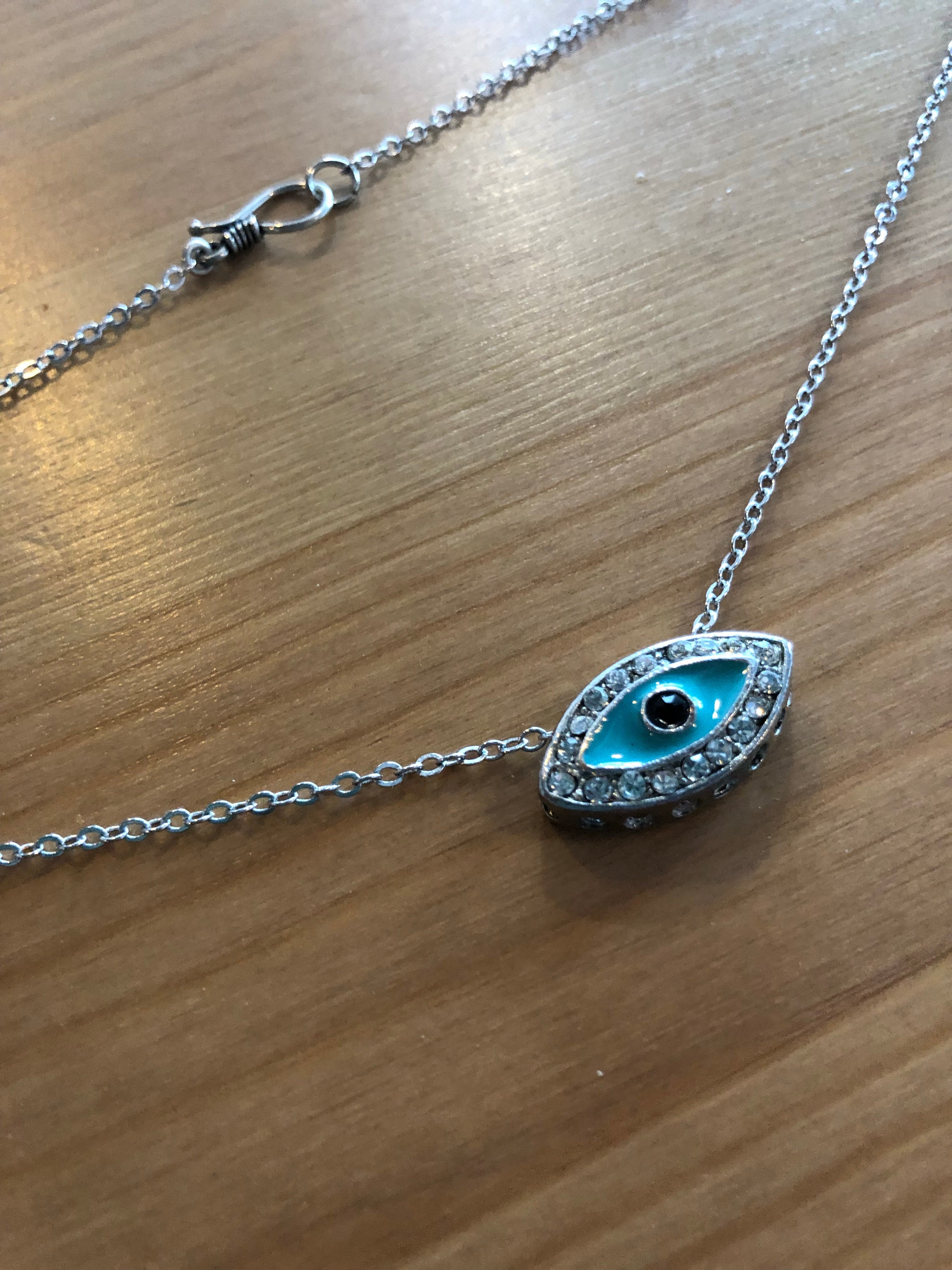 Silvery Evil Eye Pendant Necklace