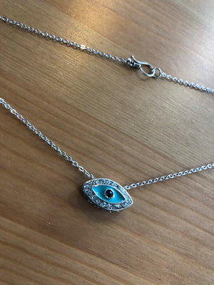 Silvery Evil Eye Pendant Necklace